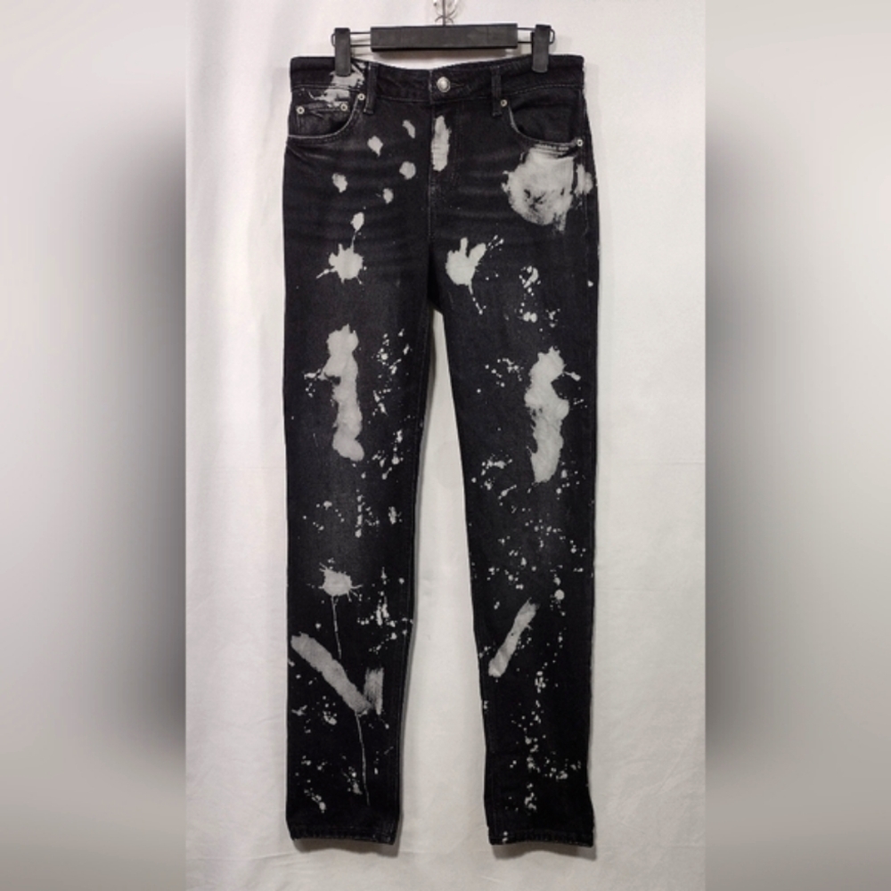 Zara Splash Bleached Jeans Womens 4 Black White Boho Retro 90s Y2K Casual Comfy